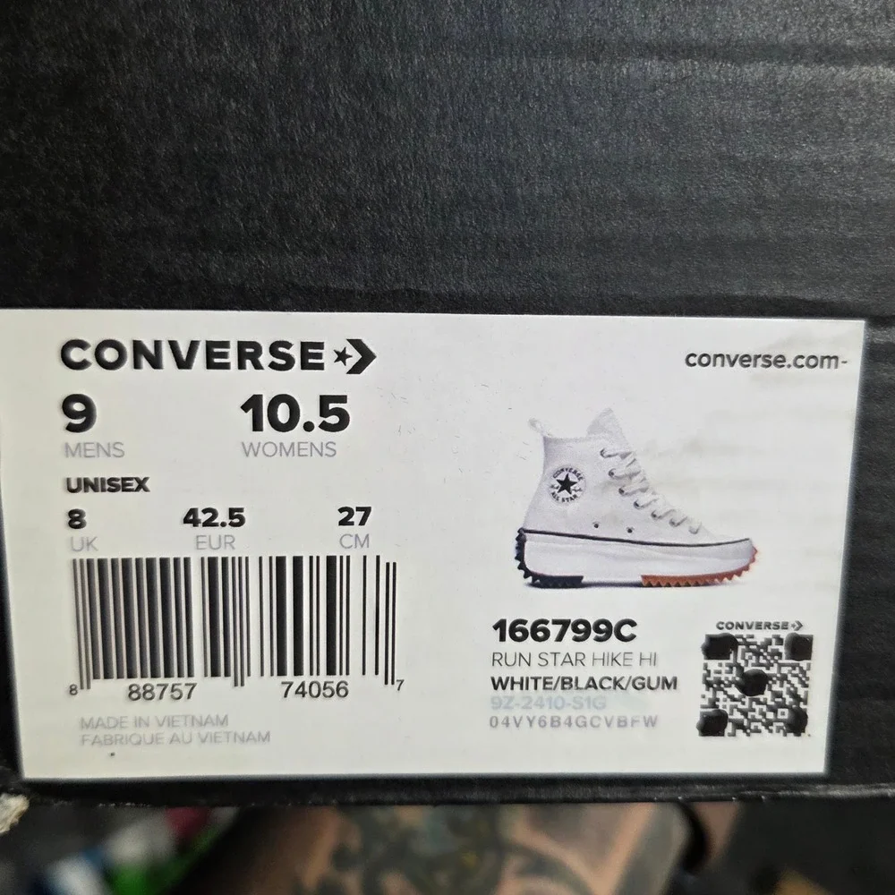 Converse Run Star Hike Hi Mens 9 Womens 10.5 White‎ Platform Chunky Streetwear